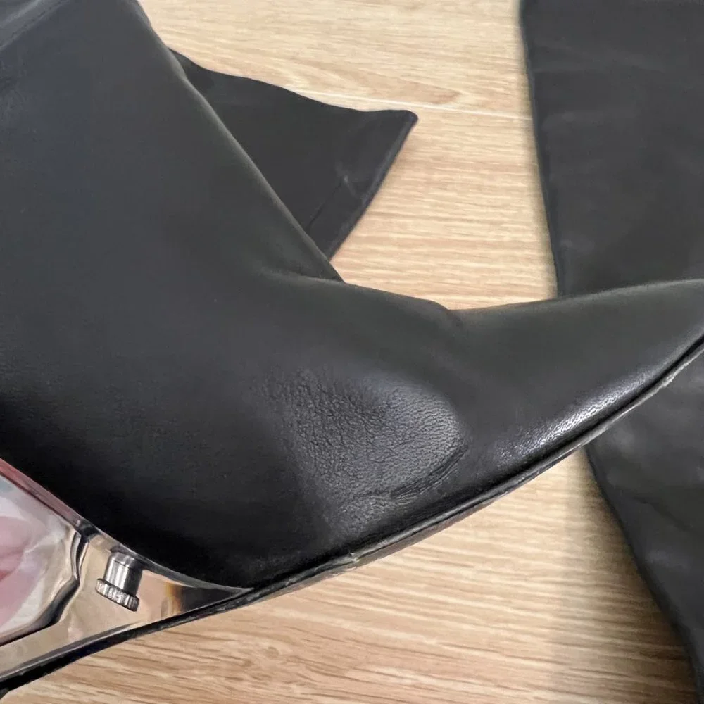 Stuart Weitzman Black Leather Lucite Wedge Over the Knee Boots